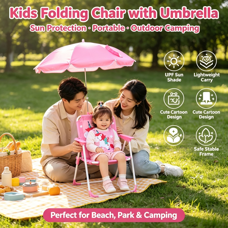 Kids Outdoor Umbrella Chair - Silla plegable para niños con sombrilla,