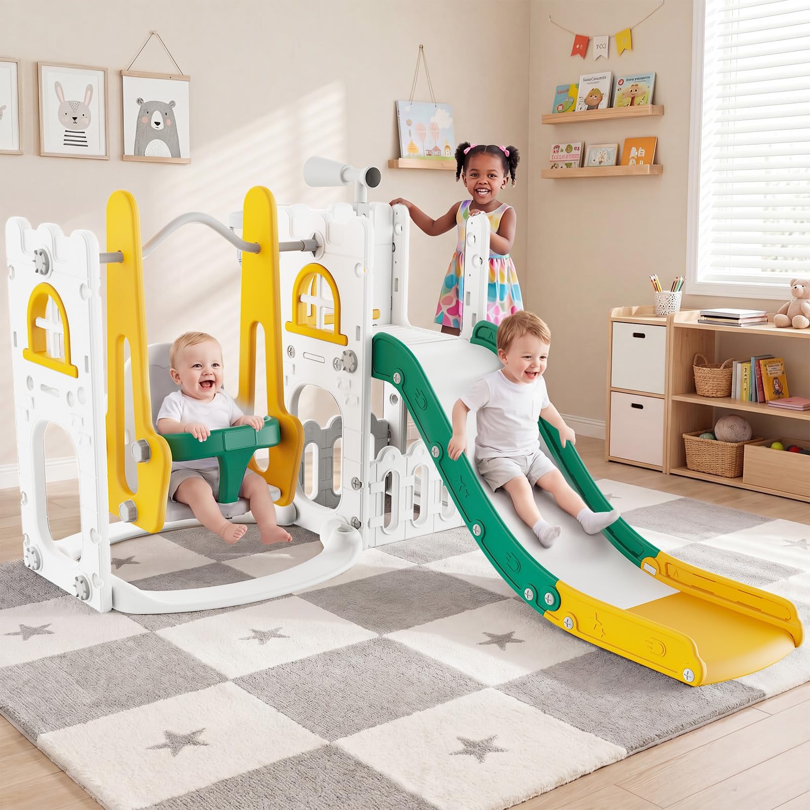 Kids Outdoor Swing Set - Juego de tobogán y columpio 7