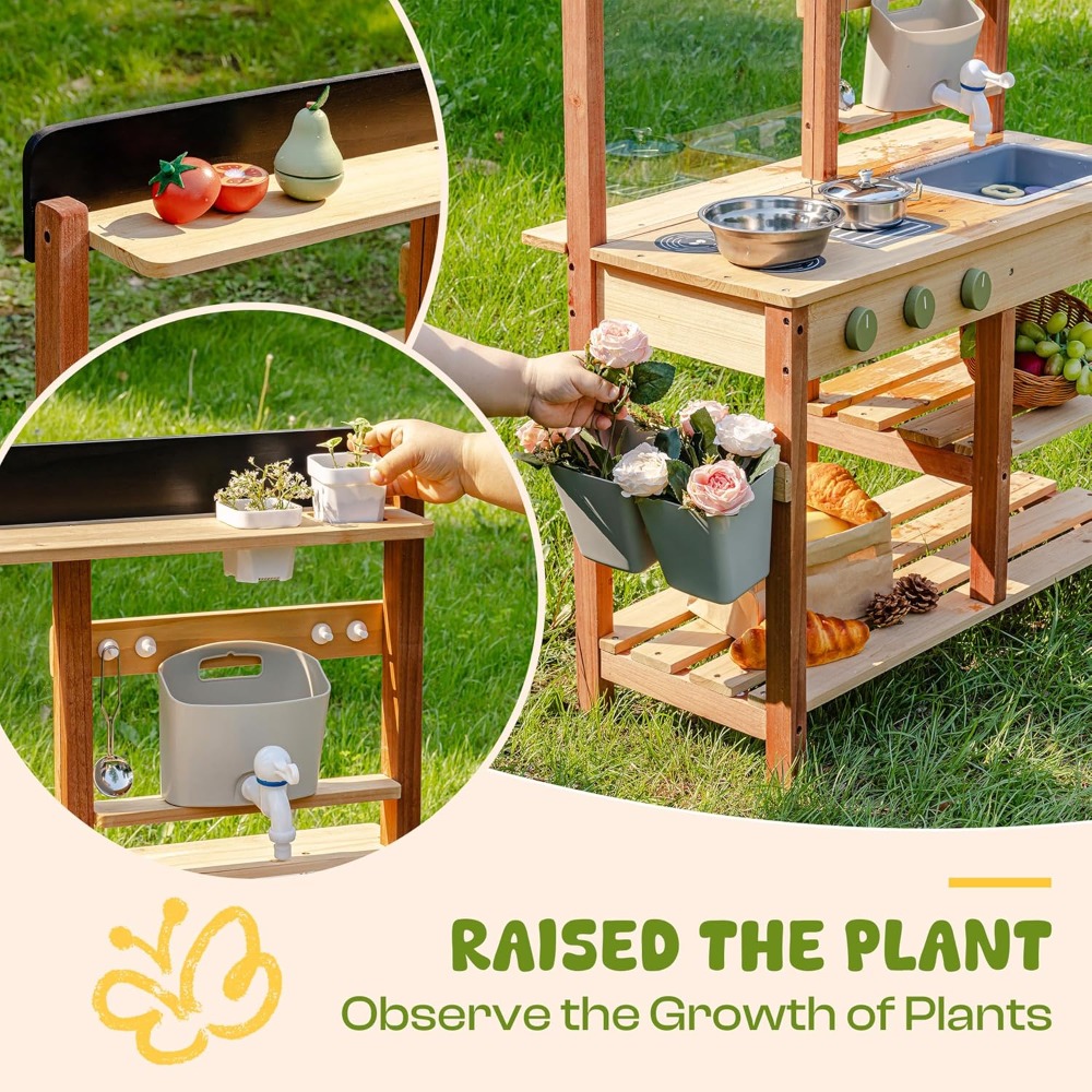 Kids Outdoor Wooden Playset - Cocina de barro de madera para