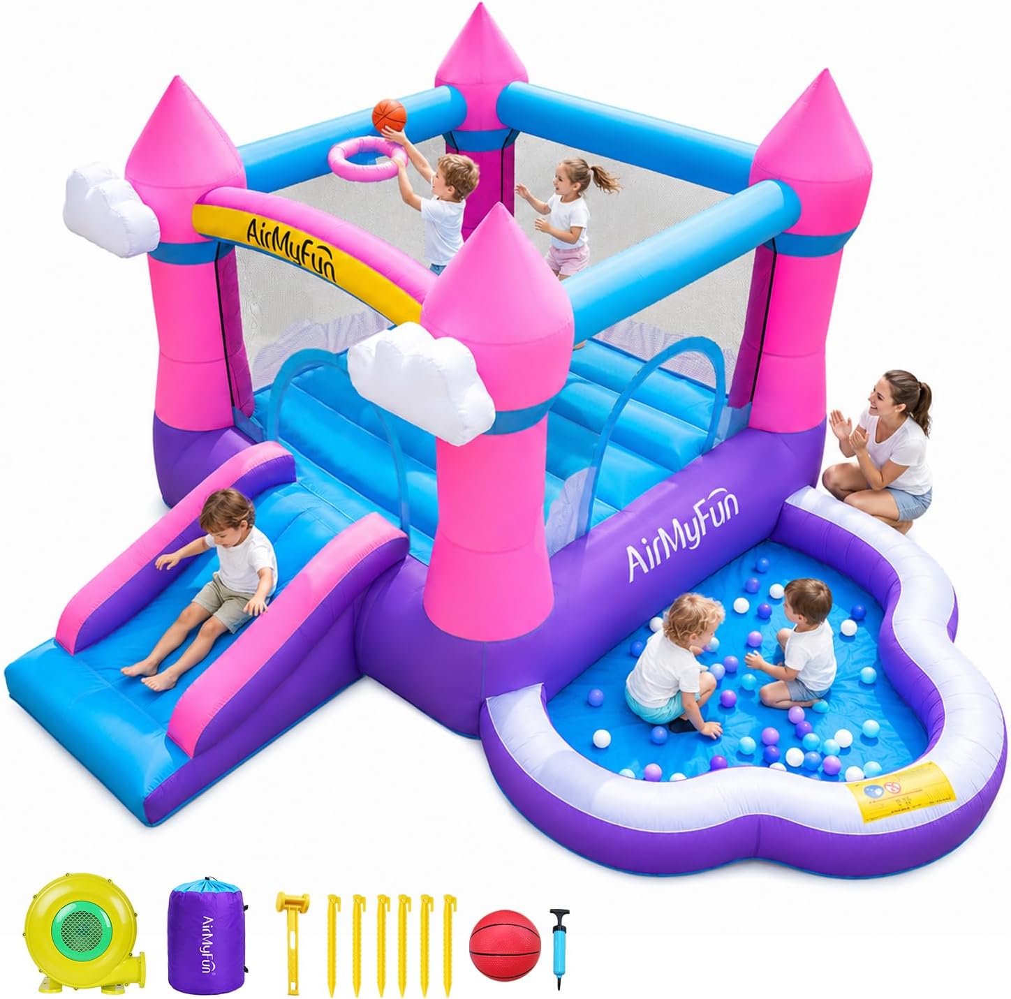 Kids Outdoor Slide - Castillo Inflable Rosa para Niños de