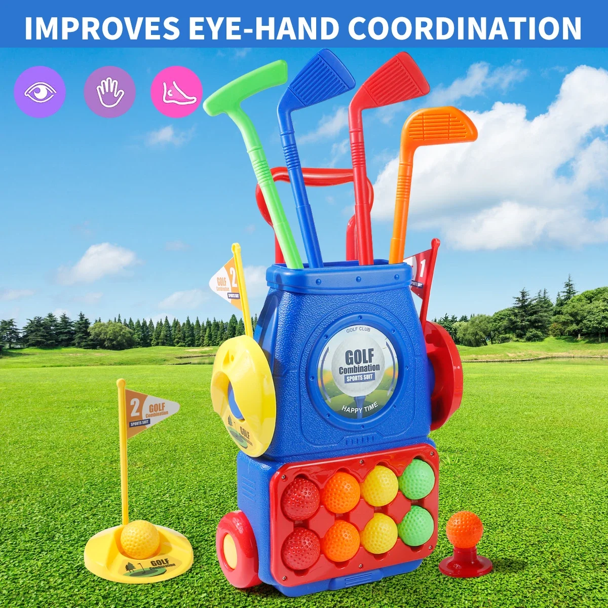 Kids Indoor Outdoor Cart - Juego de Golf para Niños MQUDUO