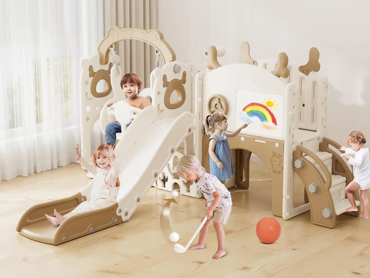 Kids Outdoor Swing Set - Juego de tobogán y columpio 13