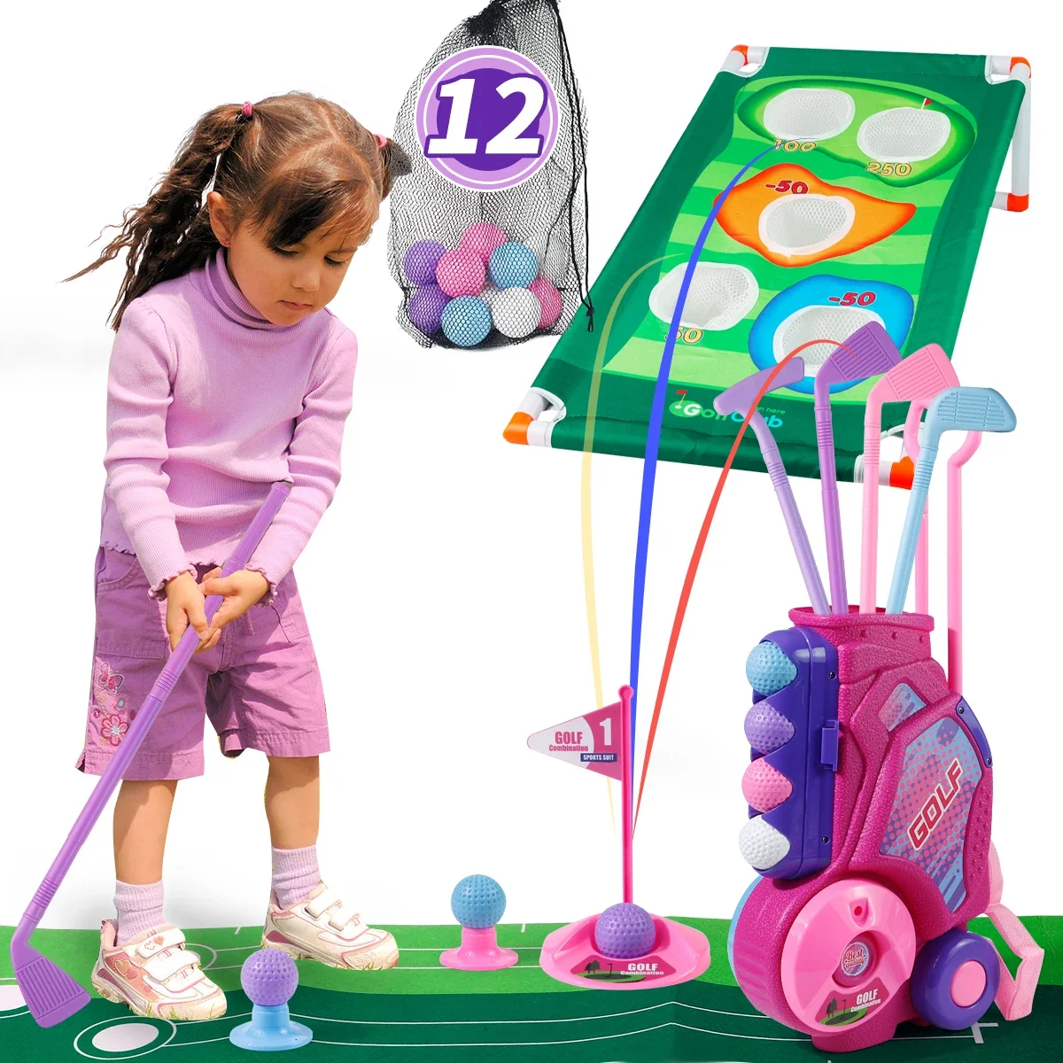 Kids Indoor Outdoor Cart - Juego de palos de golf para