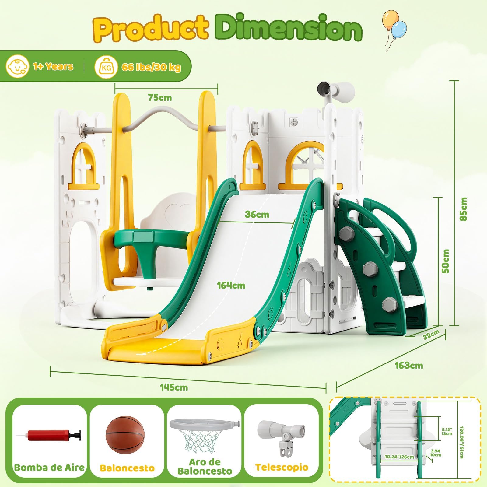 Juego de tobogán y columpio 7  - Kids Outdoor Swing Set reseña y precio