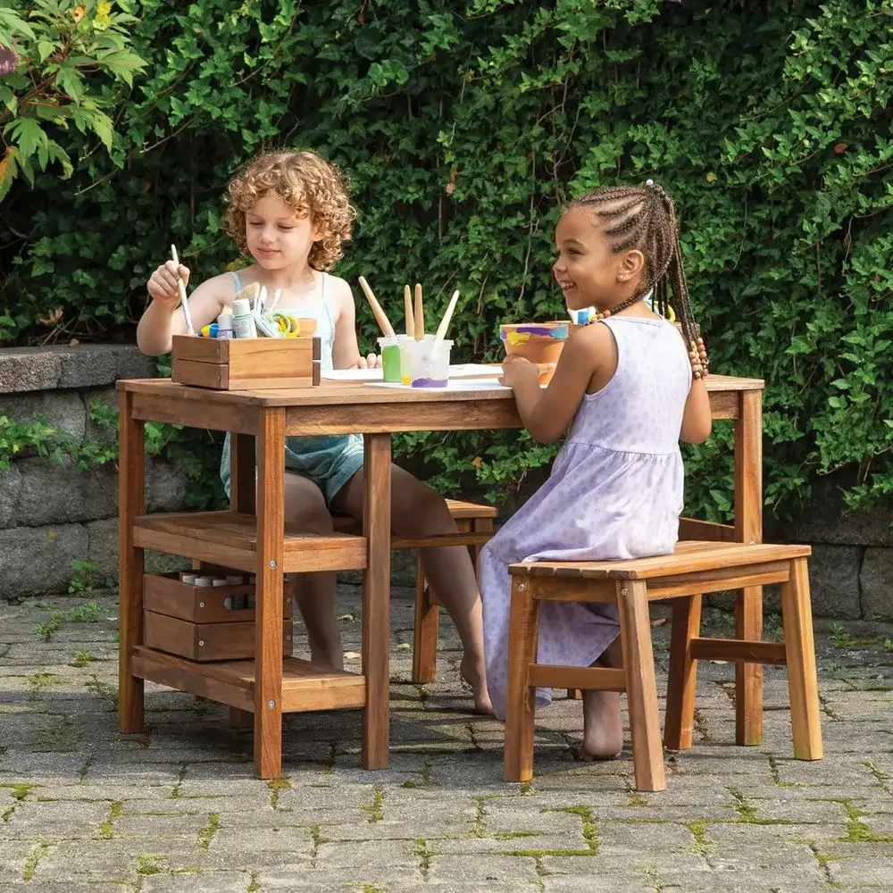 Conjunto de Mesa y 2 Bancos pa - Kids Outdoor Wooden Playset reseña y precio