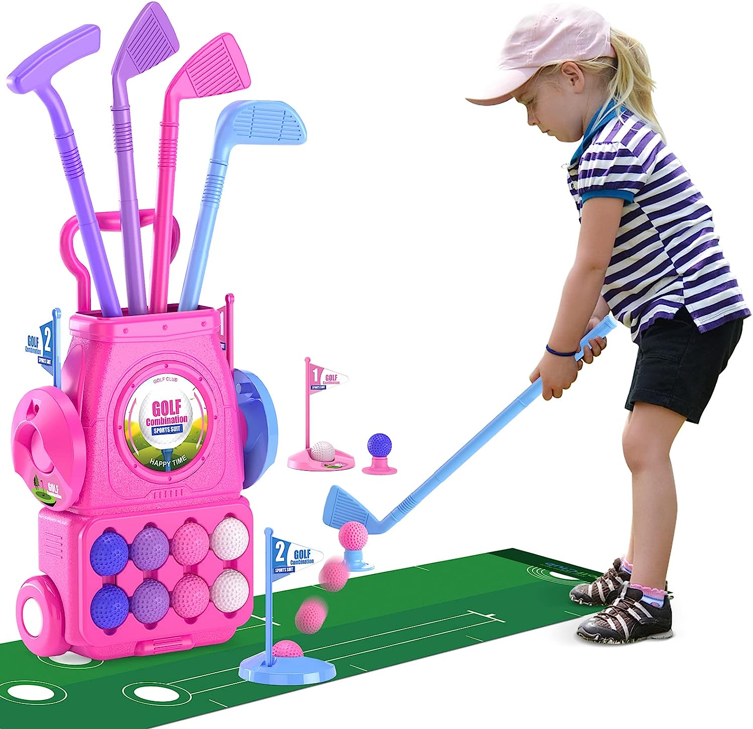 Juego de palos de Golf rosa pa - Kids Indoor Outdoor Cart reseña y precio