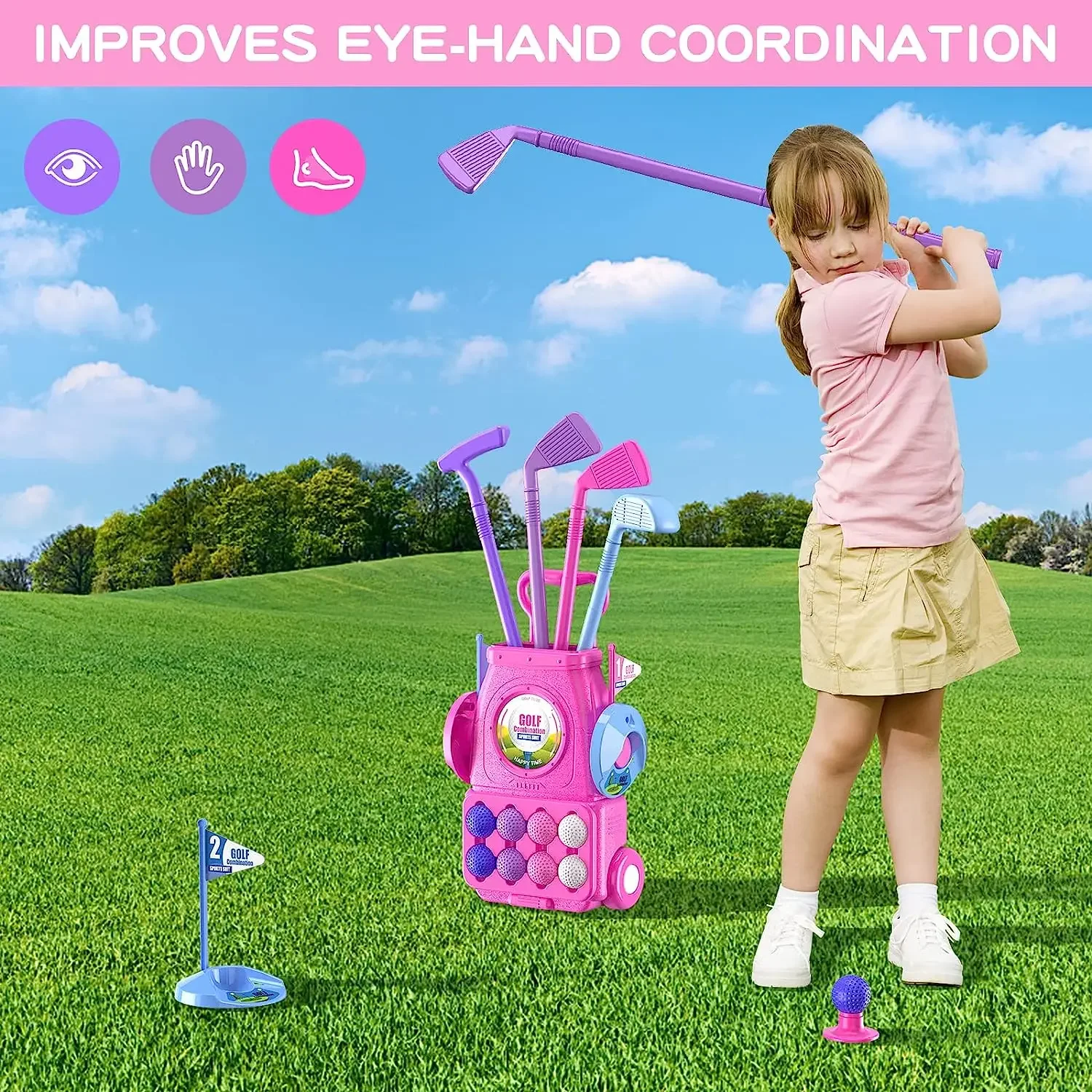 Juego de palos de Golf rosa pa - Kids Indoor Outdoor Cart reseña y precio