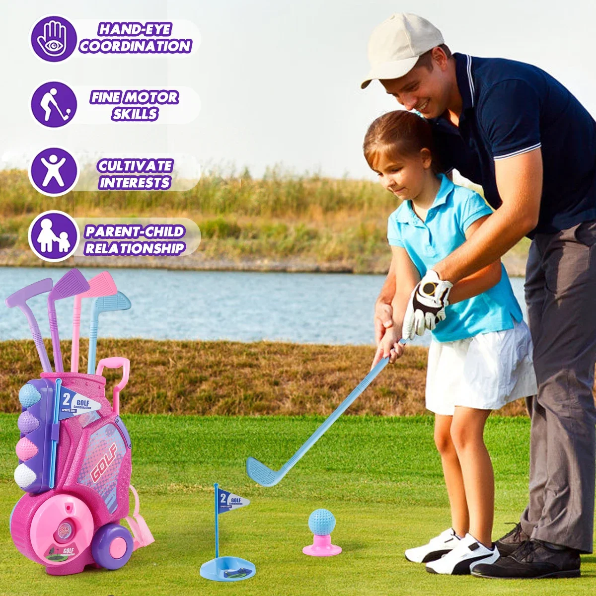 Juego de palos de golf para ni - Kids Indoor Outdoor Cart reseña y precio
